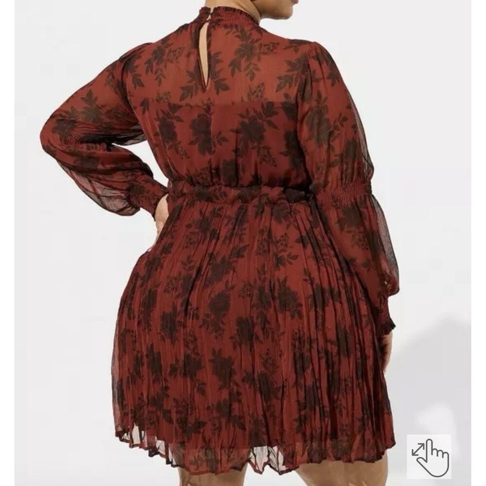 Torrid Mini Dress Womens Sz 3 Turtleneck Crinkle Pleated Floral Boho Whimsigoth - Picture 5 of 16